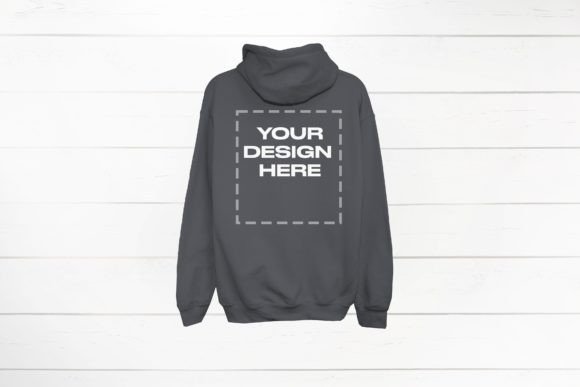 Charcoal Hoodie Back Mockup Gildan 18500 Grafika Bluzy z kapturem Przez CreativSupply