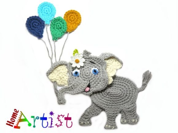 Elephant & Balloons Crochet Applique