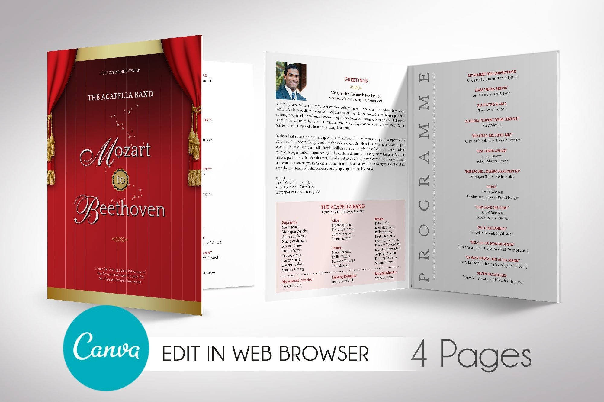 Musical Event Program Canva Large 4 Page