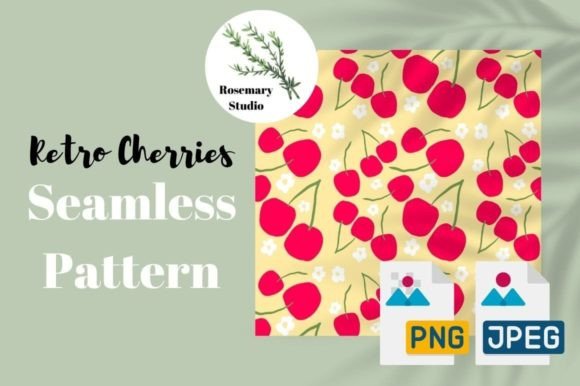 Retro Summer Cherries Seamless Pattern Graphic Patterns By rosemary studio
