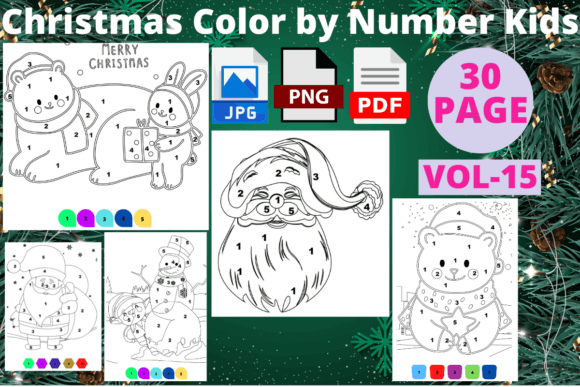 30 Color by Number Christmas Kids