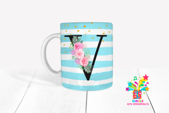 Sublimation Monogram Mug Letter V Graphics