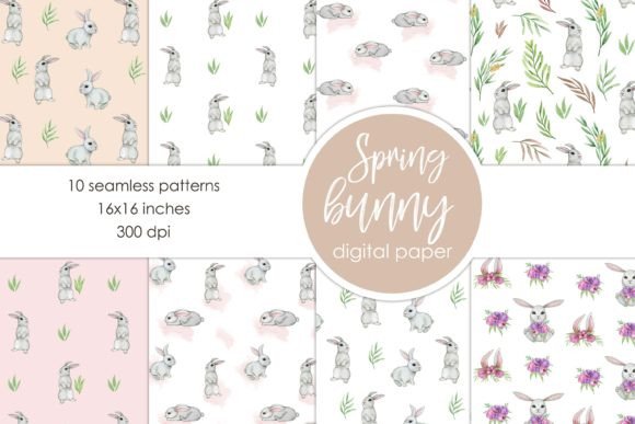 Watercolor Cute Bunny Seamless Pattern Graphic by Nastya Moon Designs ...