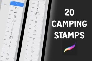 20 Camping Procreate Stamp Set Graphic by Cedar Rue · Creative Fabrica