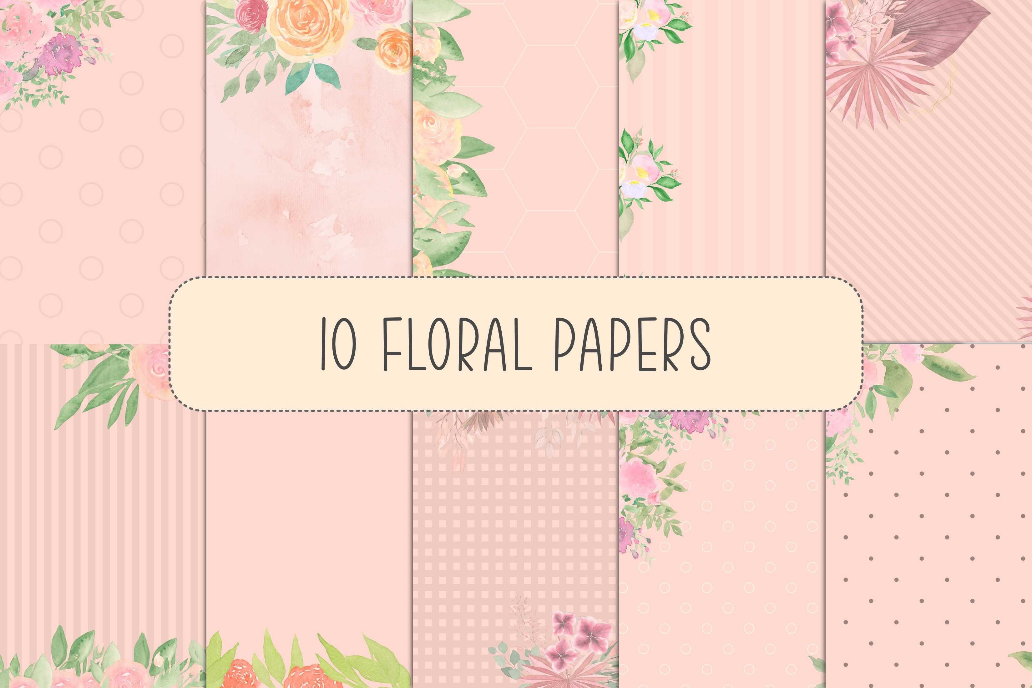 Pretty Paper Graphics Set of 10 Floral Digital Papers Graphic by Sakura Lemon Designs ...