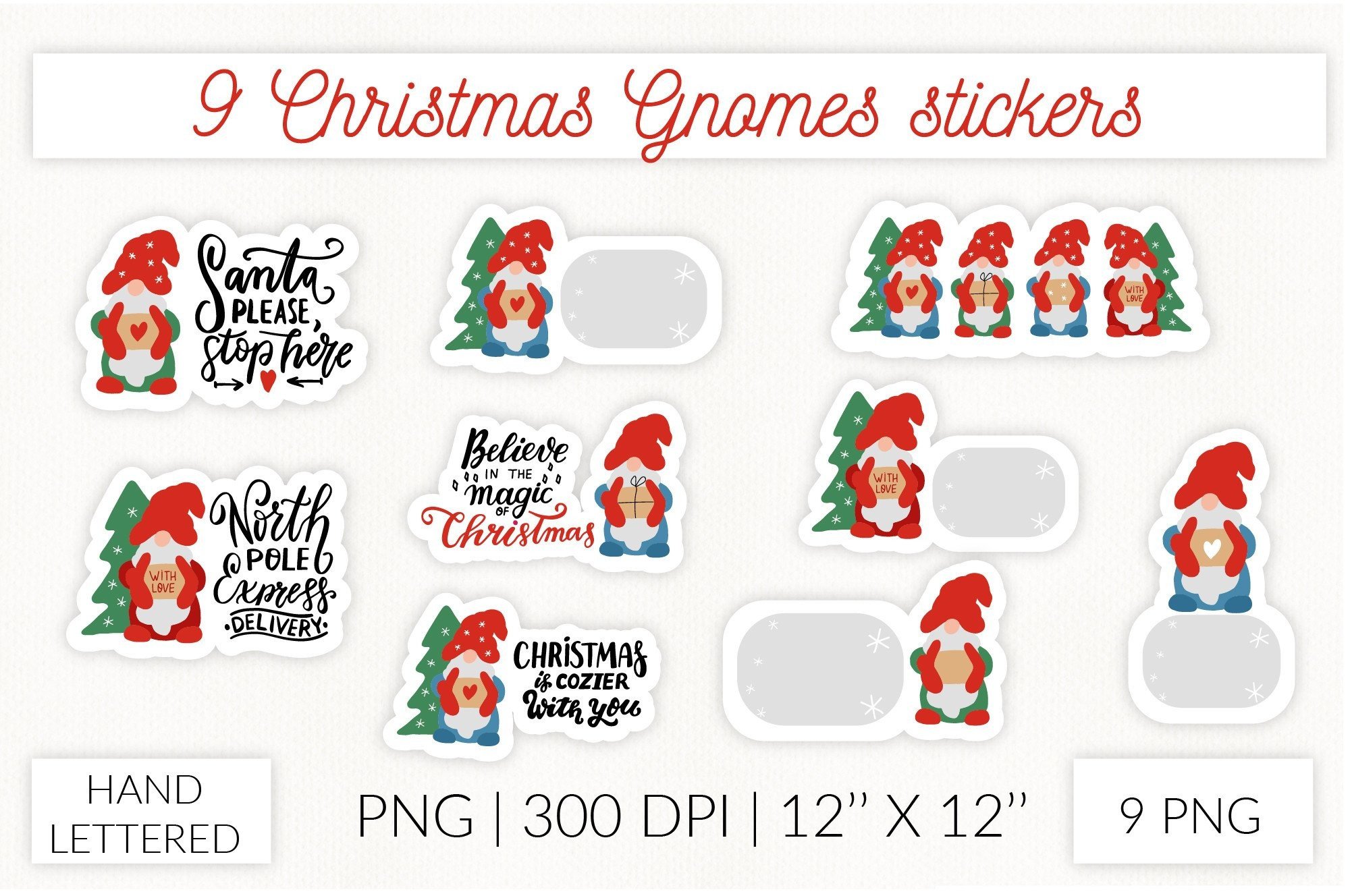 Christmas Gnomes Stickers Printable Tags Graphic by StudioSVG ...