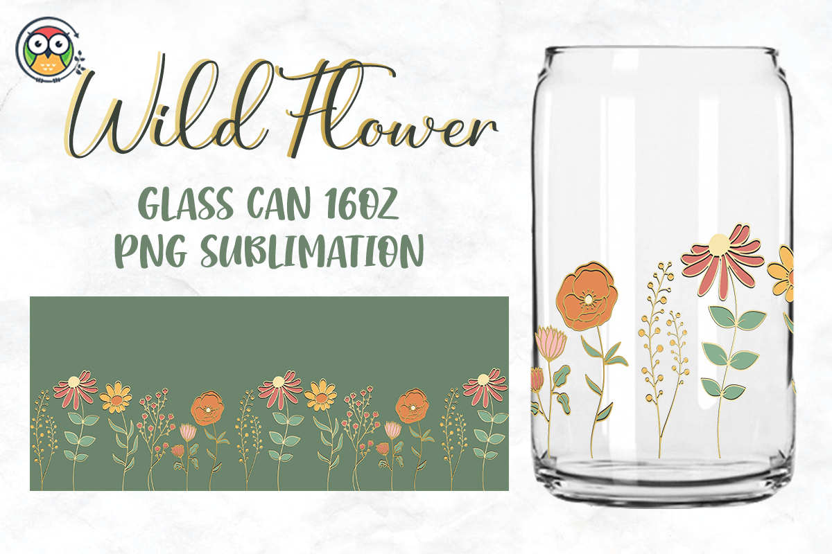 16oz Glass Can PNG Flower Sublimation Graphic by Owlsome.Vintage ...