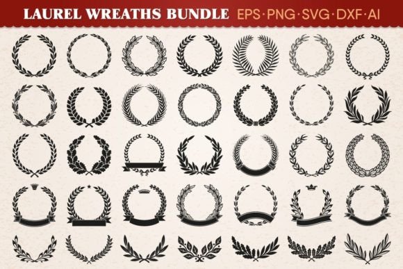 Laurel Wreaths Heraldic Silhouettes Set