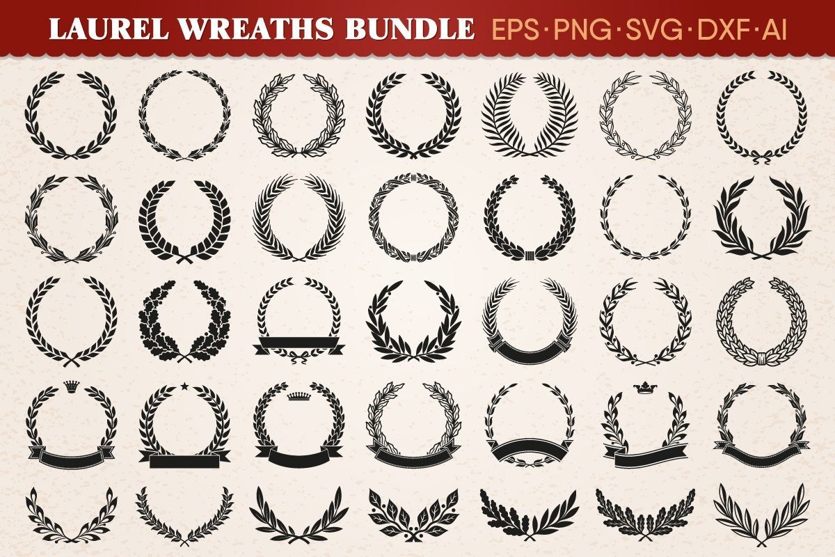 Laurel Wreaths Heraldic Silhouettes Set