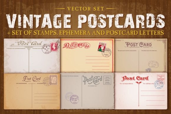 Vintage Vector Postcards and Stamps