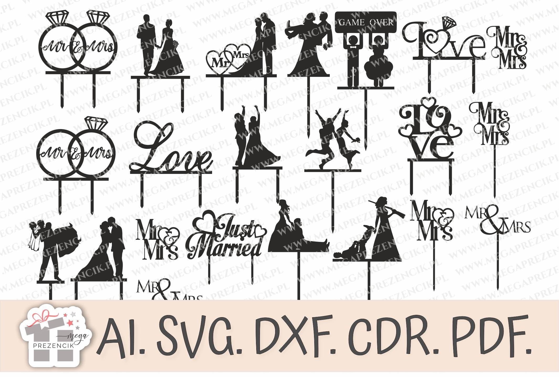 Wedding Cake Topper SVG Laser Cut preview, elegant cake topper design for laser cutting