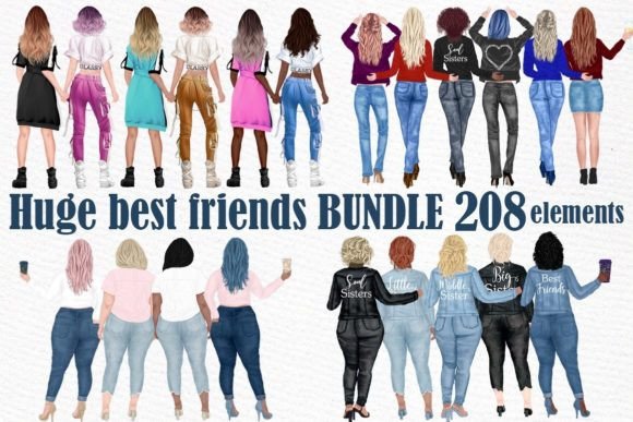 HUGE BEST FRIENDS BUNDLE Girls Clipart Graphic Illustrations By LeCoqDesign