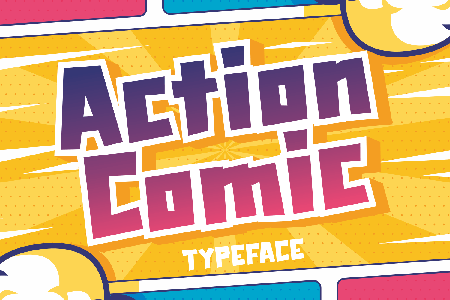 Action Comic preview, blocky explosive typeface for high-energy designs