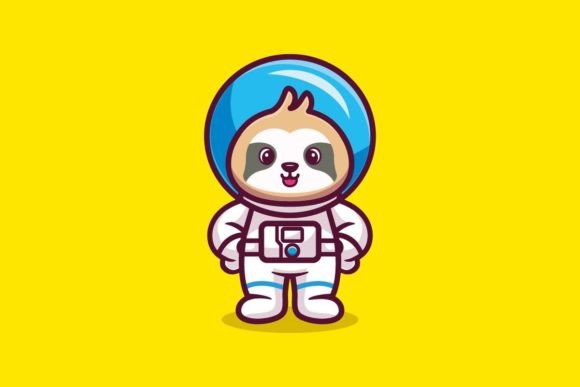 Cute Sloth Astronaut Standing Graphic Illustrations By rachmat280814