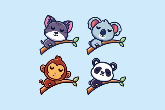 Cute Animal Sleeping Graphic Illustrations By rachmat280814