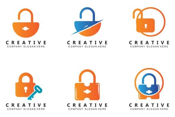 Desain Set Bundle Logo Kunci Keamanan