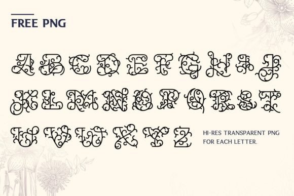 Prunellia Monogram Font PNG with transparent background - Preview 6