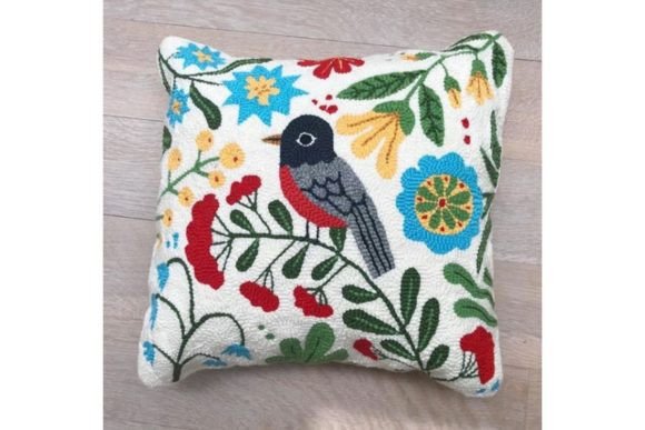 Robin Punch Needle Pillow