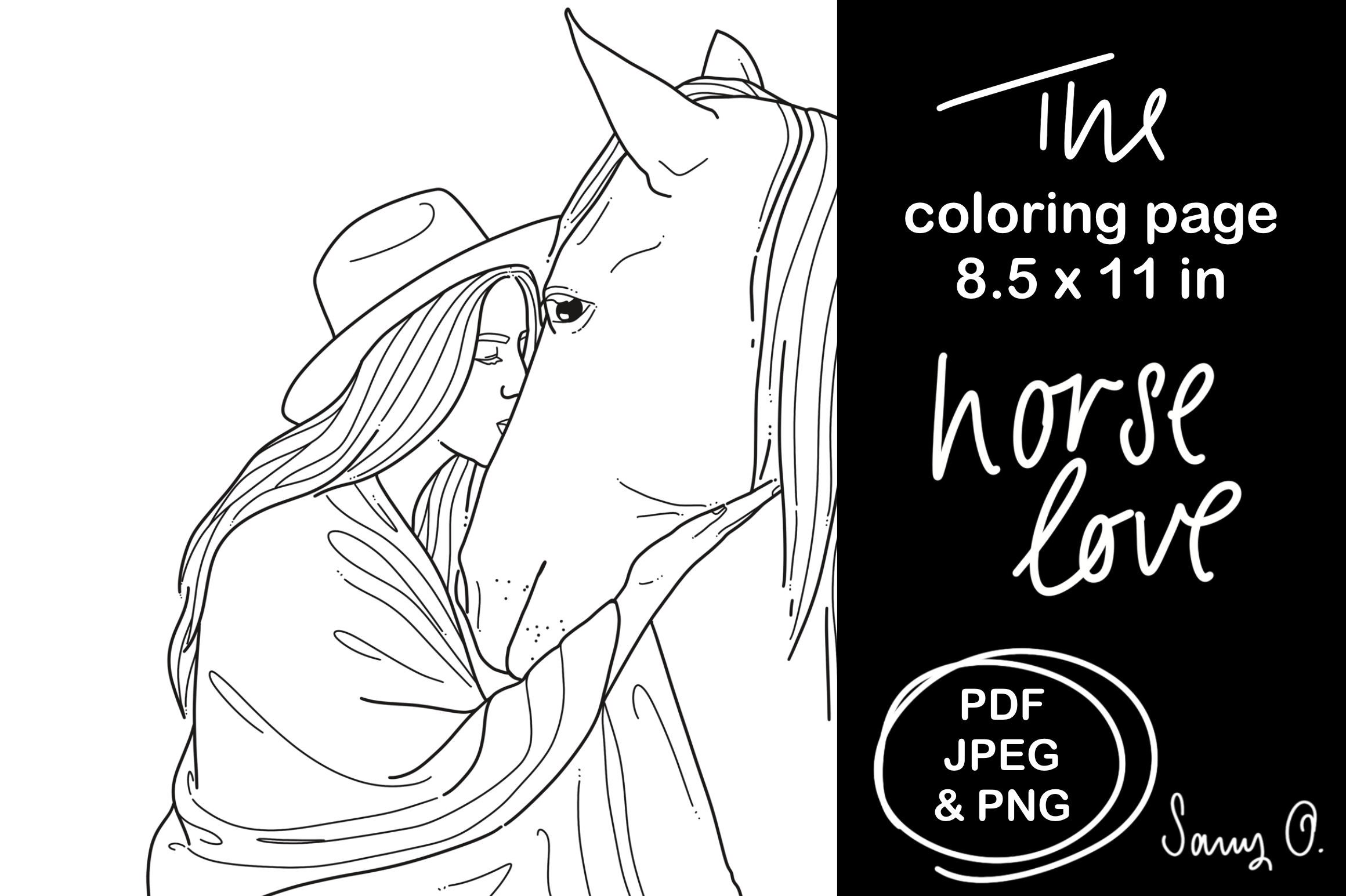 Cute Girl Cowboy Hat Horse Coloring Page