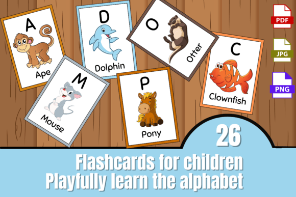 Colorful Alphabet Flashcards with Cute Animal Pictures