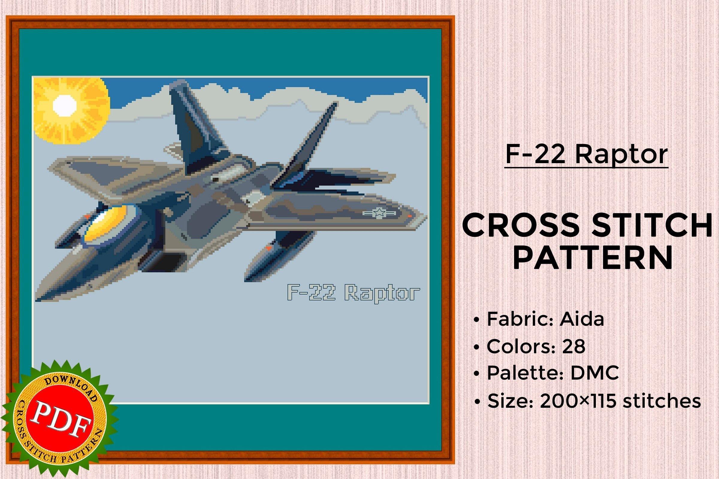 F-22 Raptor Cross Stitch Pattern