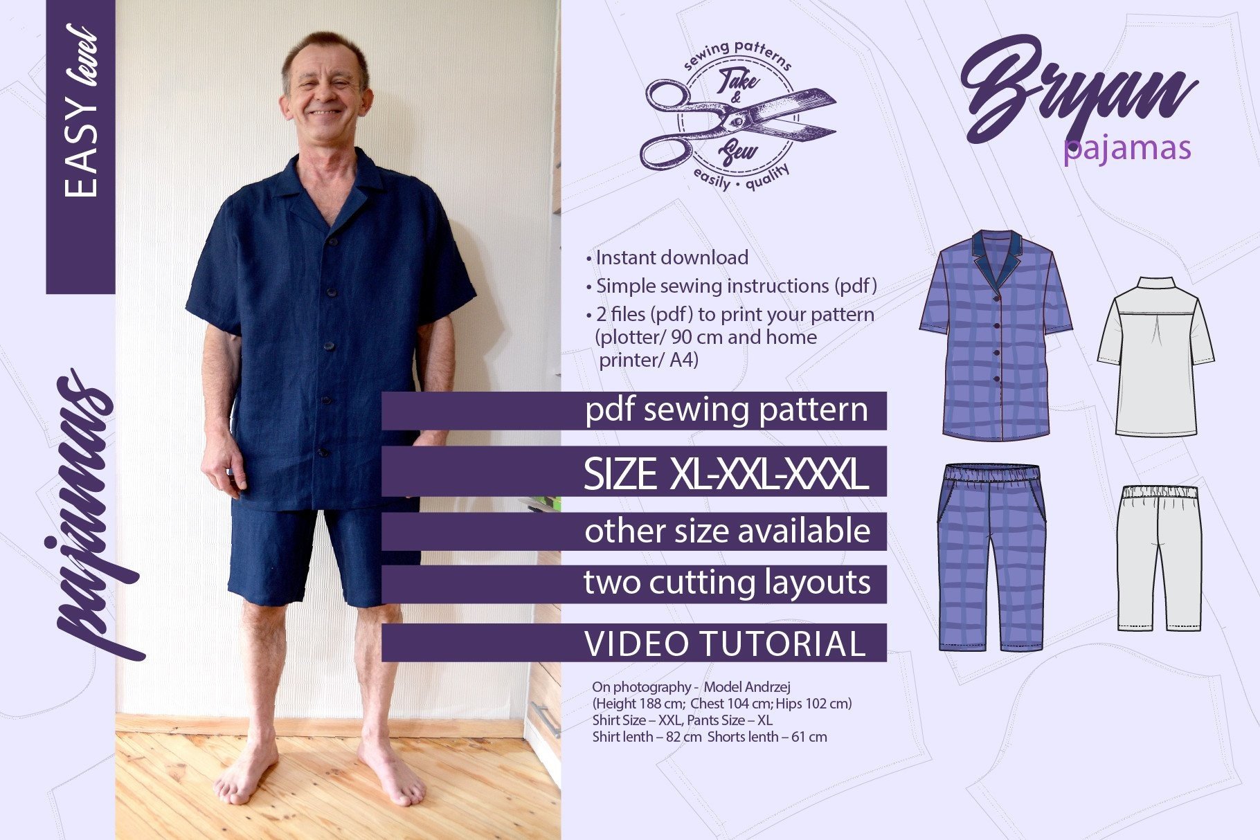 Pajamas Pattern Bryan PDF XL XXL XXXL