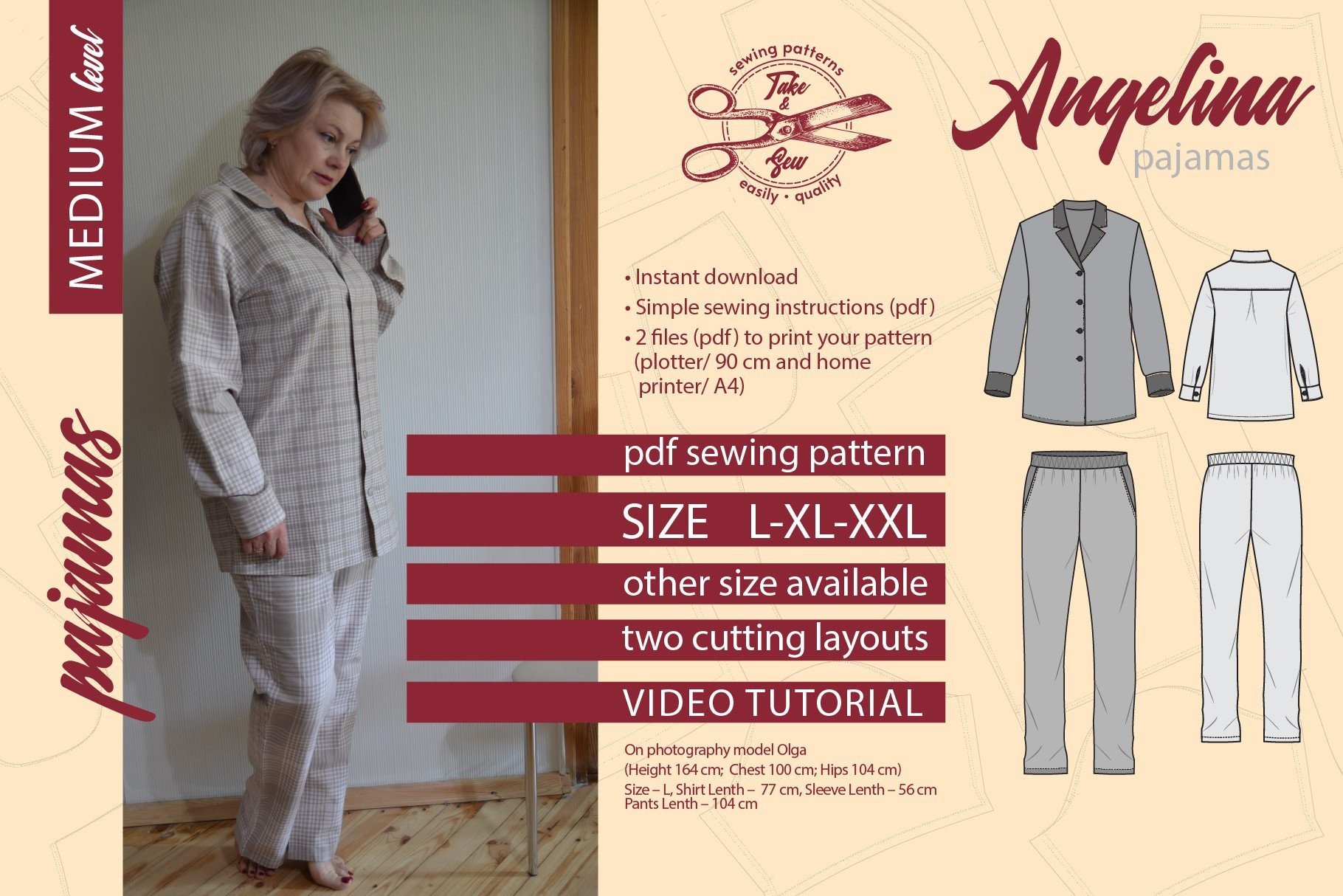 Women Pajamas Pattern Angelina PDF L-XXL