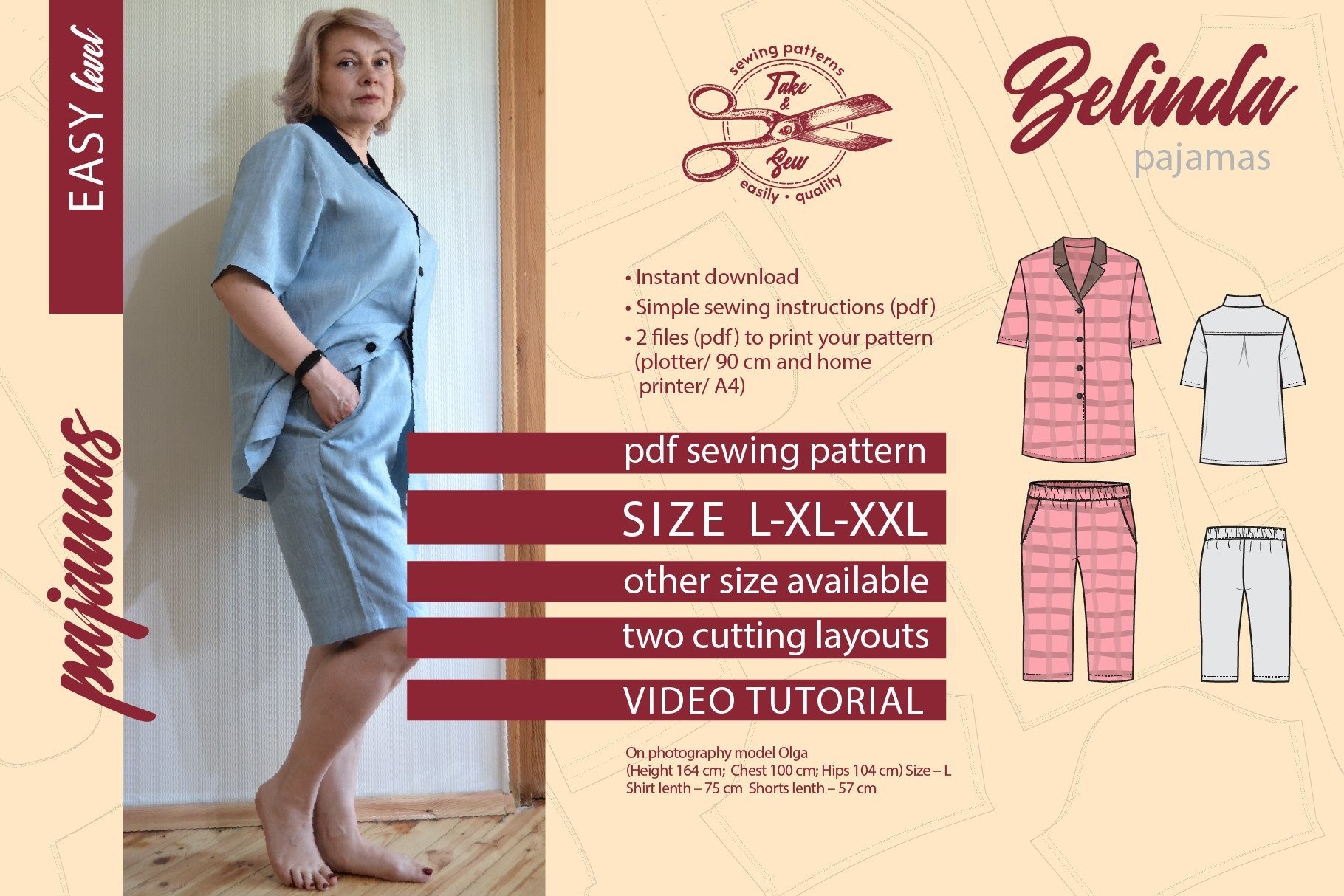 Women Pajamas Pattern Belinda PDF L-XXL