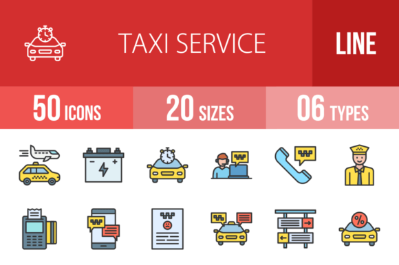 50 Taxi Service Filled Line Icons