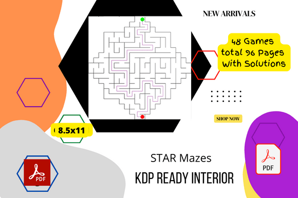 Star Mazes Easy Activity for Kids Gráfico Interiores KDP Por DeSign