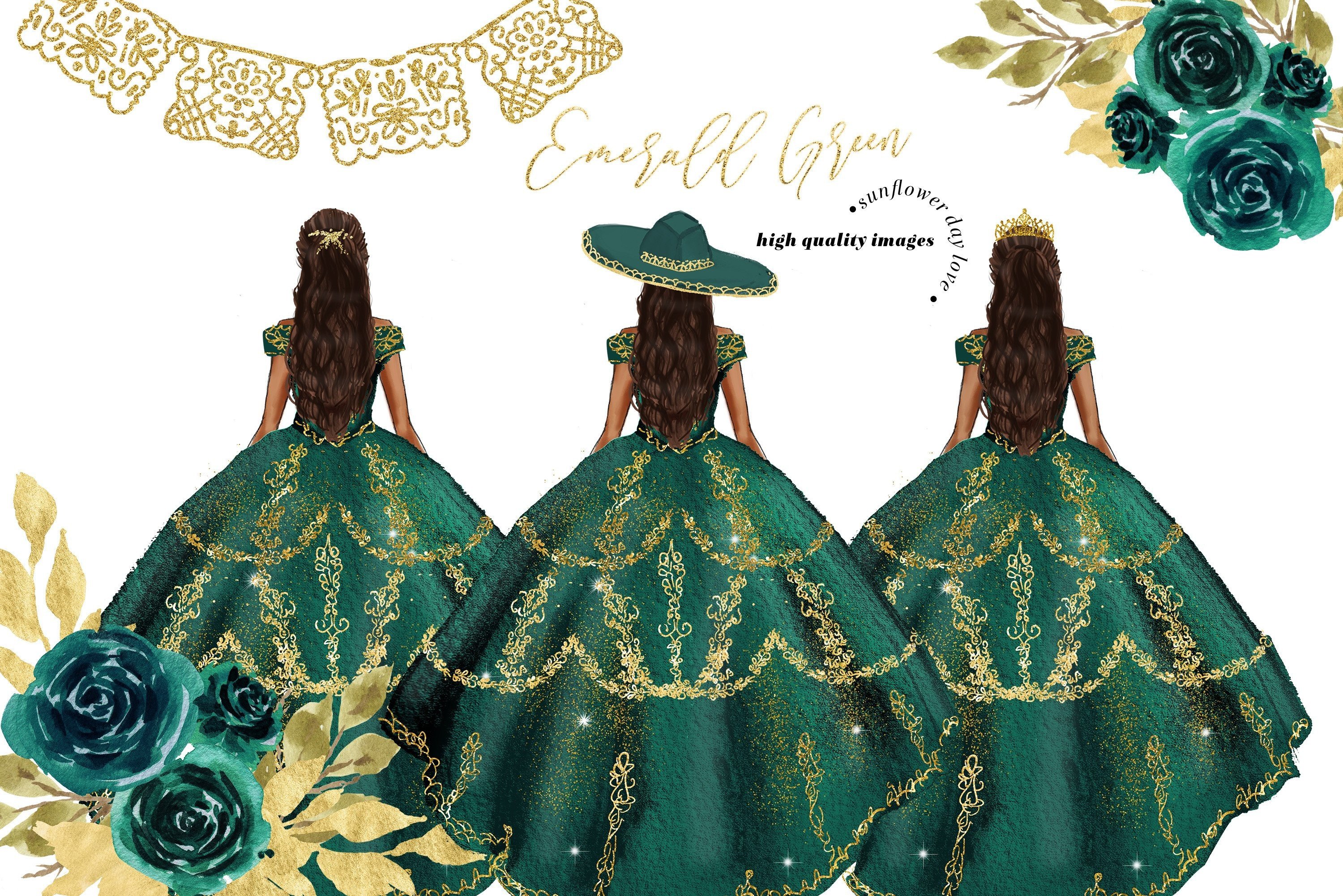 Emerald Green Princess Dress Clipart Graphic by SunflowerLove  Creative  Fabrica