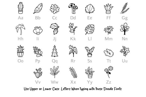 Plant Doodle Font PNG with transparent background - Preview 1