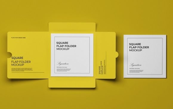 PSD Square Flap Folder Mockup Gráfico Mockups de Materiales de Impresión Por sujhonsharma
