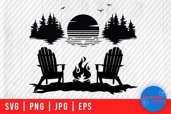 Sunset Lake Scene , Camping Camper Svg