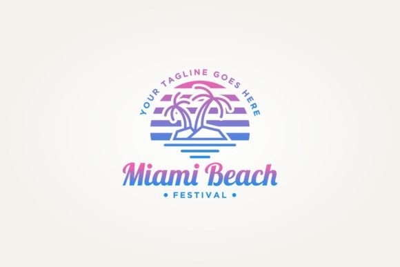 Miami Beach Island Simple Line Art Logo