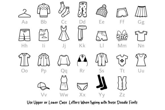 Clothes Doodle Font PNG with transparent background - Preview 1