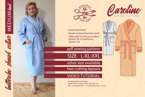 Bathrobe Shawl Collar Pattern, Caroline