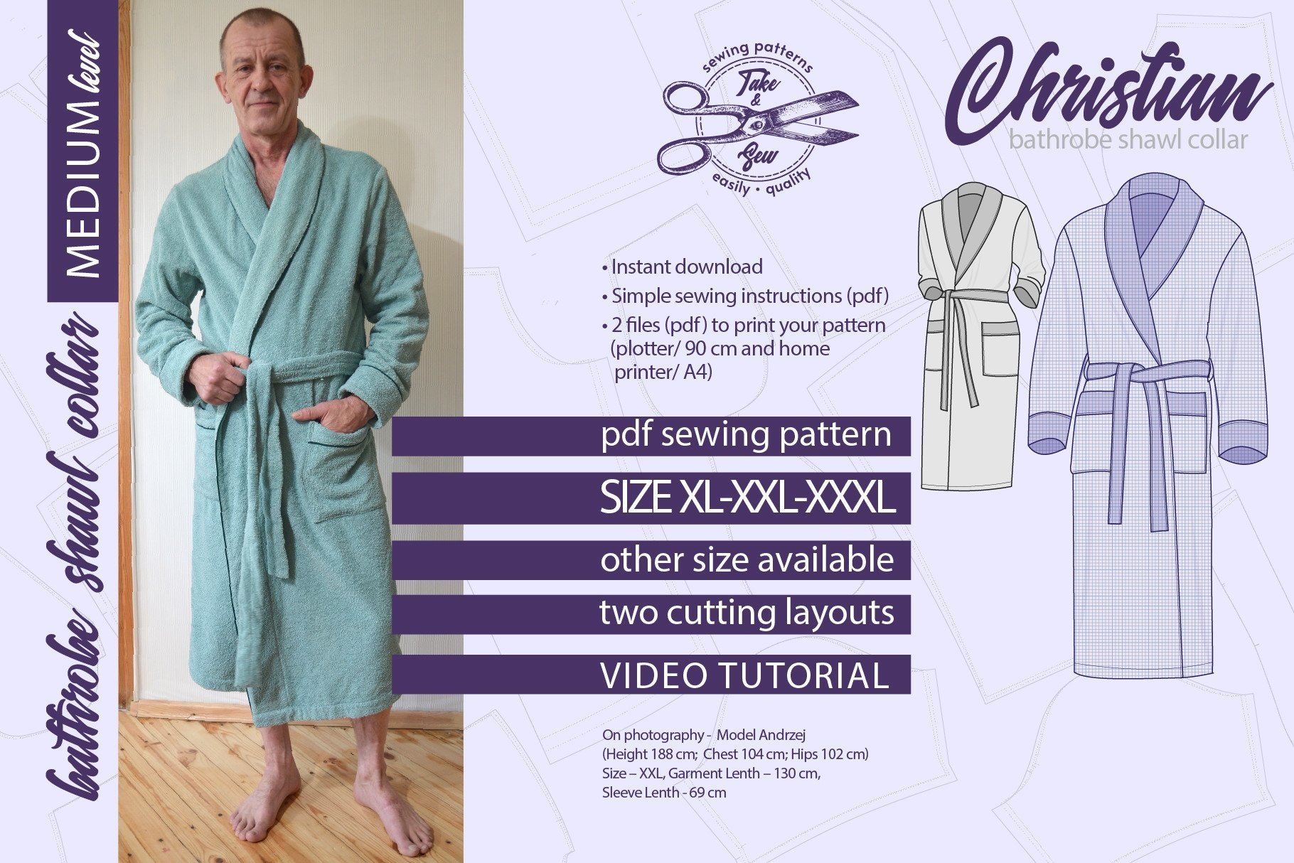 Bathrobe Shawl Collar Pattern, Christian