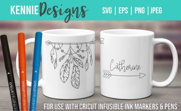 Boho Arrow Feather Mug Infusible Ink Pen Graphics