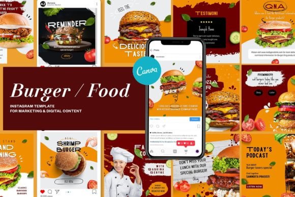 Preview of Burger / Food Instagram | CANVA Template food social media design template