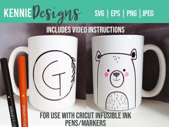 Cute Bear Monogram Infusible Ink Pen Mug Graphics