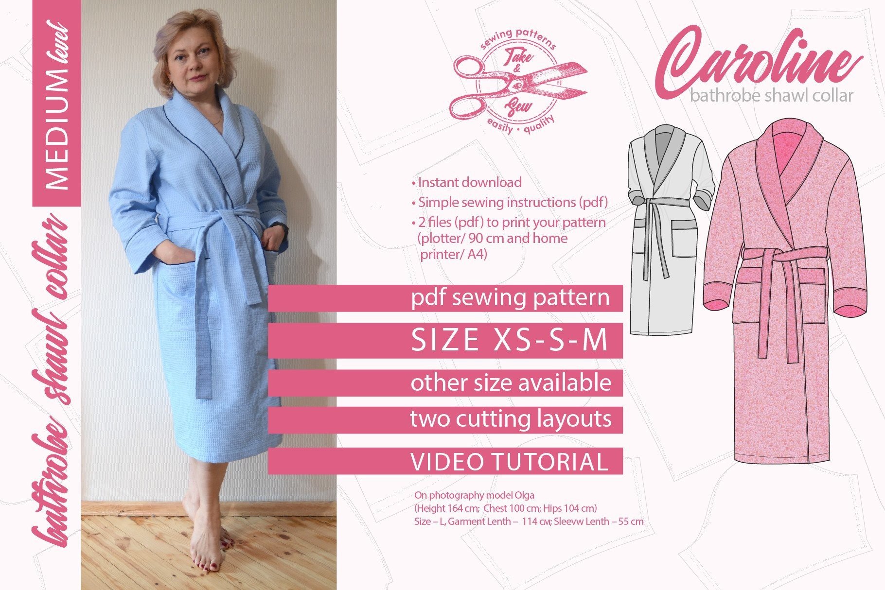 Shawl Collar Bathrobe Pattern, Caroline