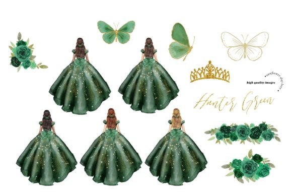 Hunter Green Princess Dress Clipart Graphic by SunflowerLove  Creative  Fabrica