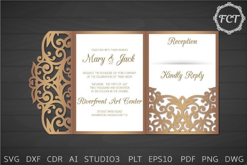 Wedding Trifold pocket envelope SVG
