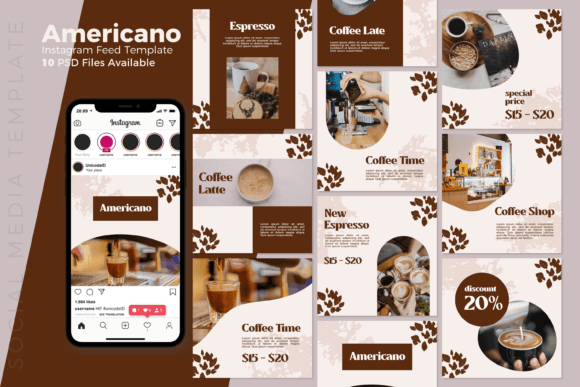 Preview of Americano Coffee Instagram Post Template coffee shop social media template