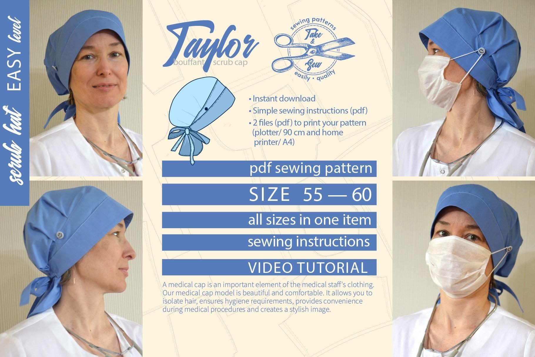 Bouffant Scrub Pattern Nurse Hat Taylor