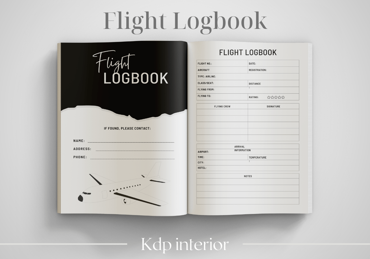 Flight Log Book | KDP Interior Graphic by Jane Minner · Creative Fabrica