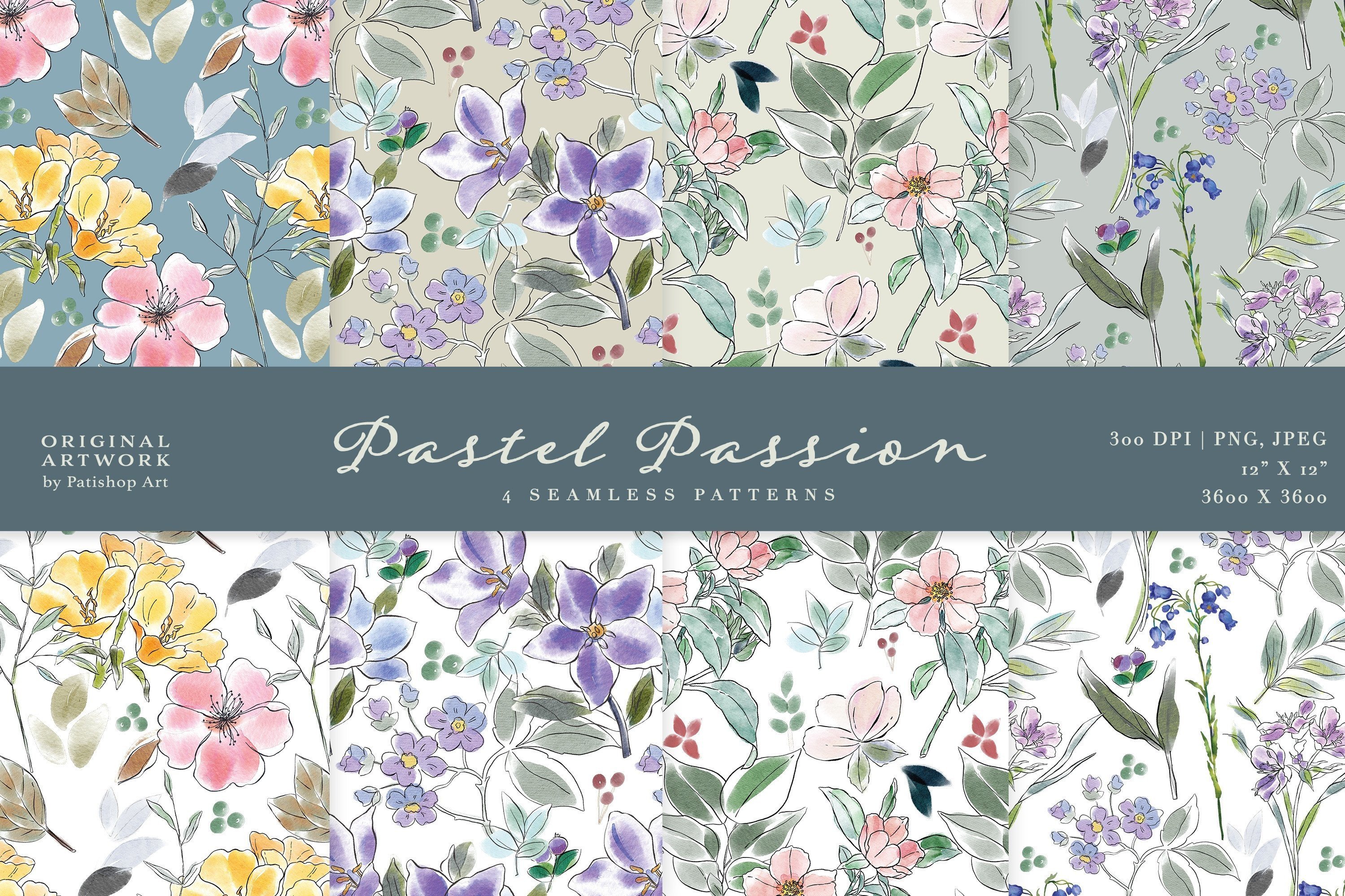 Pastel Flowers Seamless Pattern Set - photo 1
