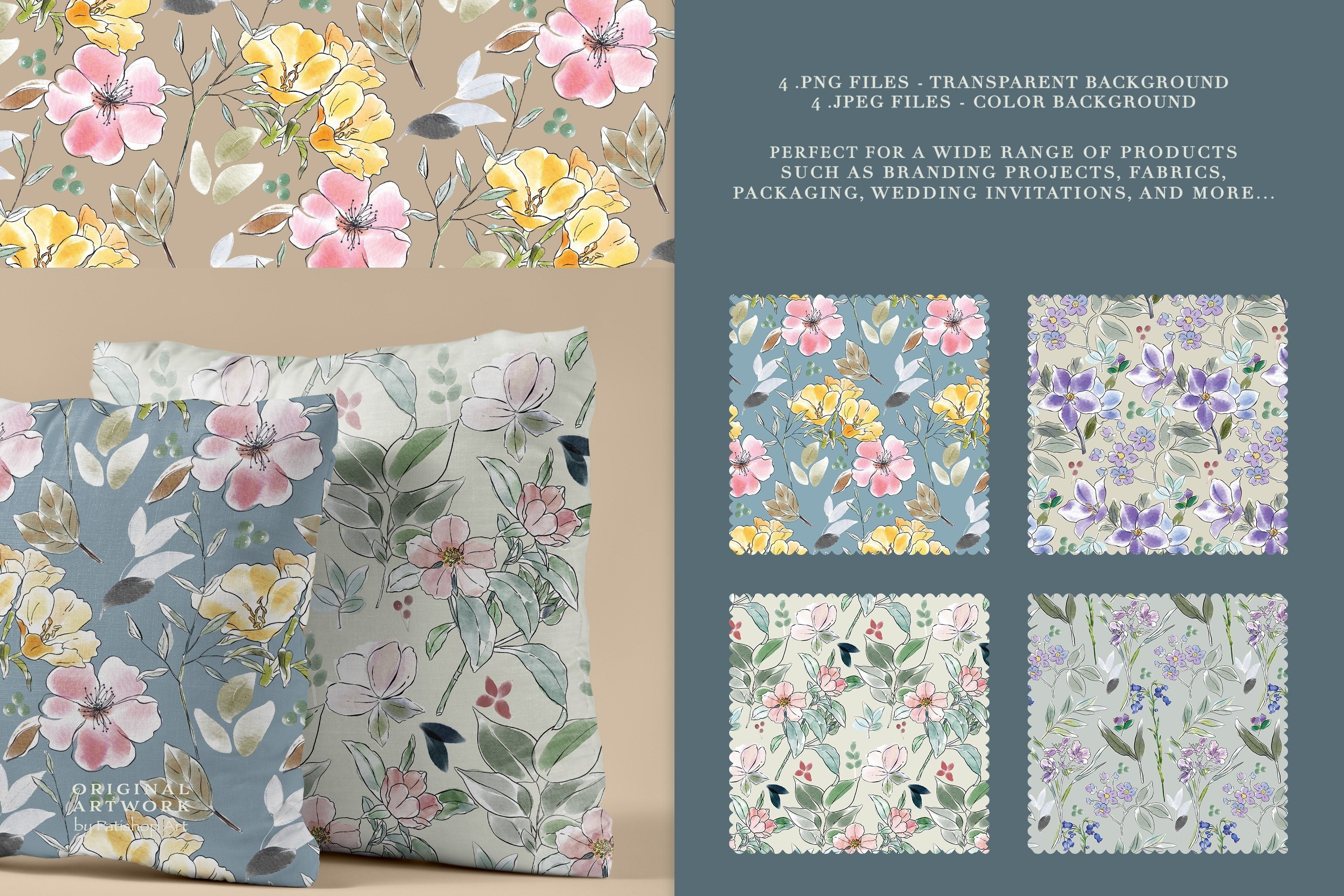 Pastel Flowers Seamless Pattern Set - photo 2
