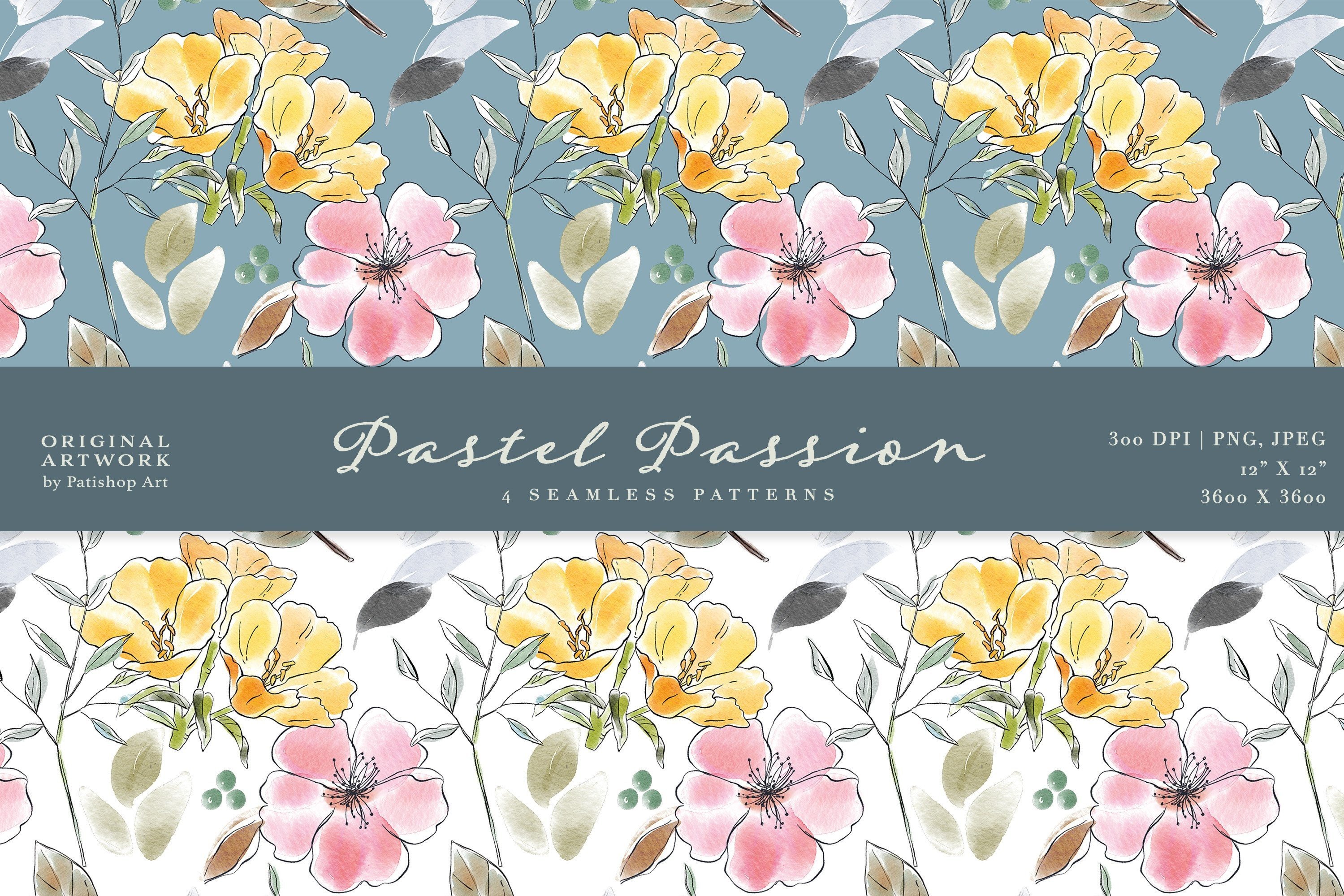 Pastel Flowers Seamless Pattern Set - photo 3